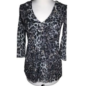 Johnny Heaven V-Neck Sheer Animal Print 3/4 Sleeve Top Size L